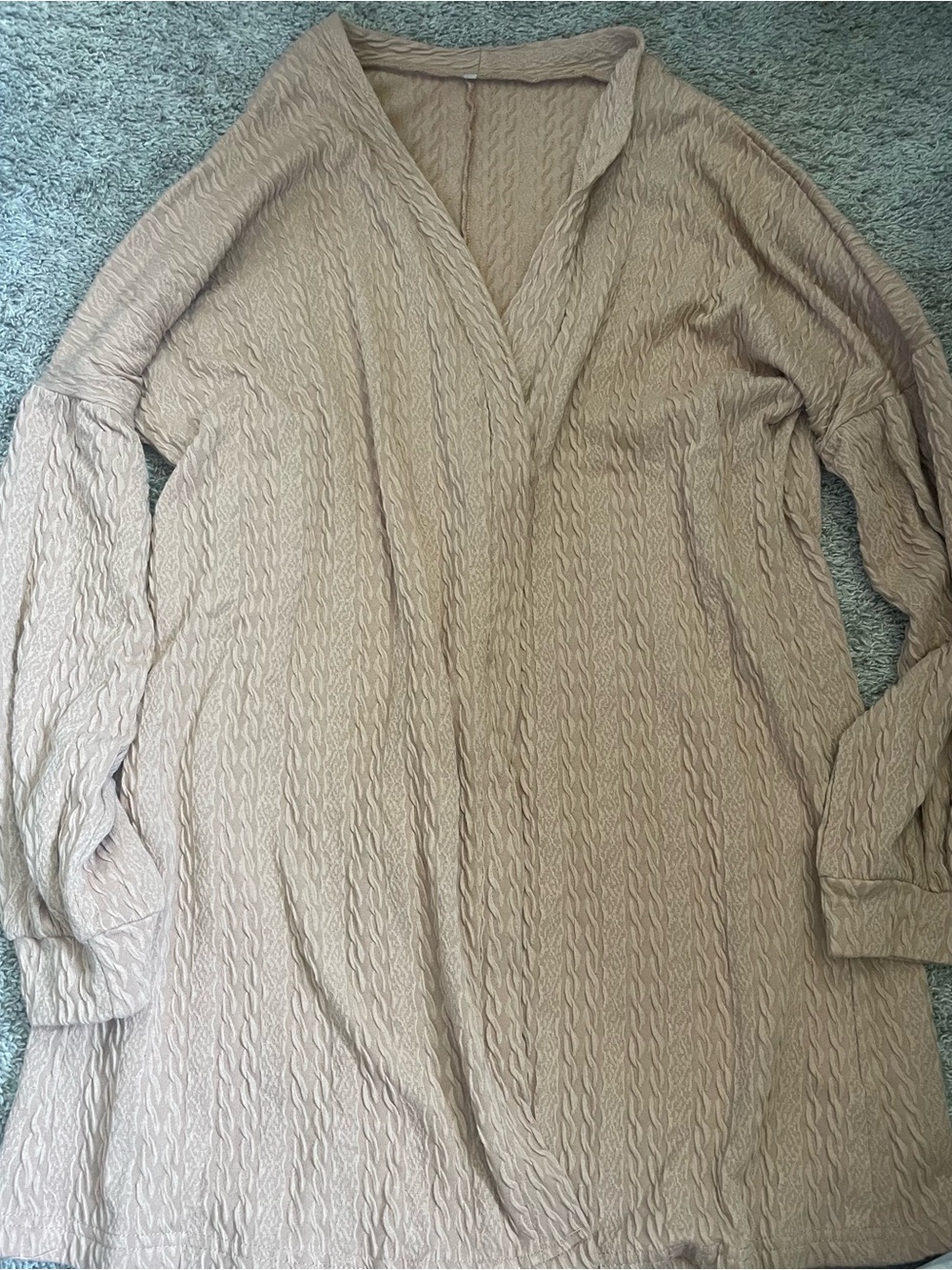 Women's Taupe Cable-Knit Open Front Cardigan